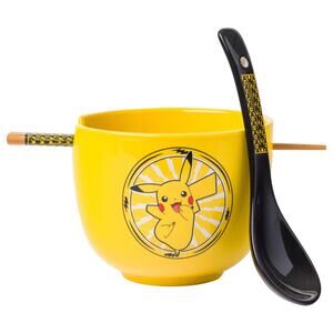 Silver Buffalo Pokemon Pikachu Lightning Ceramic Ramen Bowl with Chopsticks and